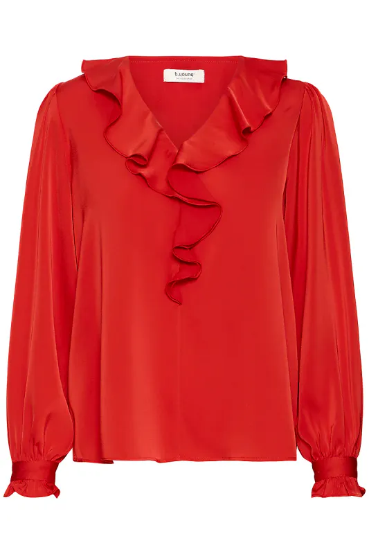 B.YOUNG - FLAIR FRILL BLOUSE Barbados Cherry