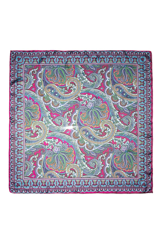 Skjerf Paisley 70x70 Fuksia