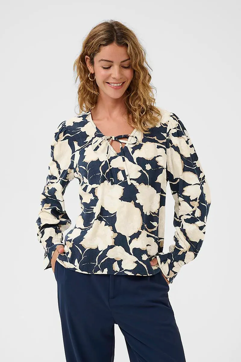 CREAM - Claire Blouse Navy Flower Print