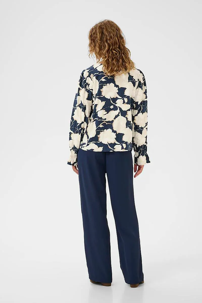 CREAM - Claire Blouse Navy Flower Print