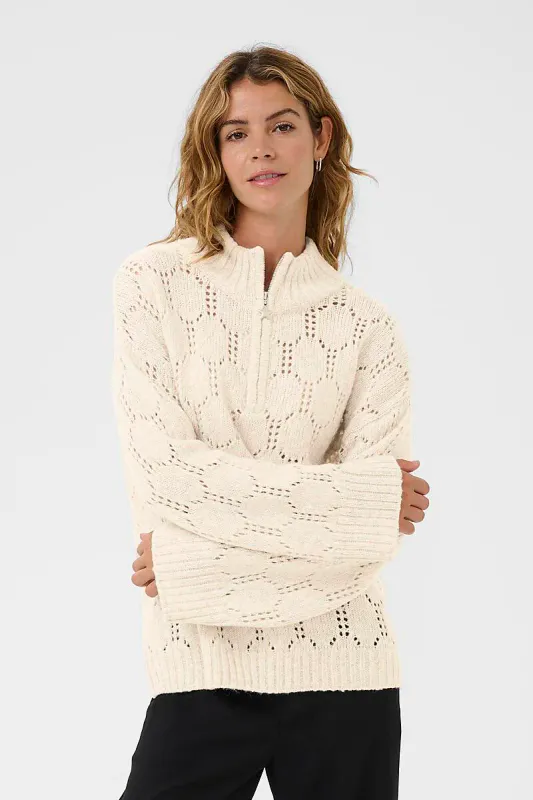 CREAM - Zilla Zipper Pullover Oat Melange